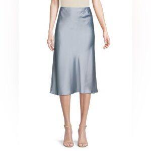 Elegant Blue Satin Midi Skirt